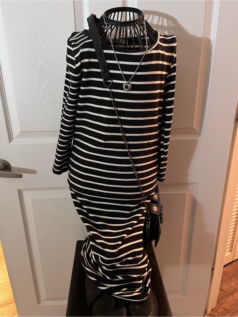 Black & White Striped Long Sleeve Dress
